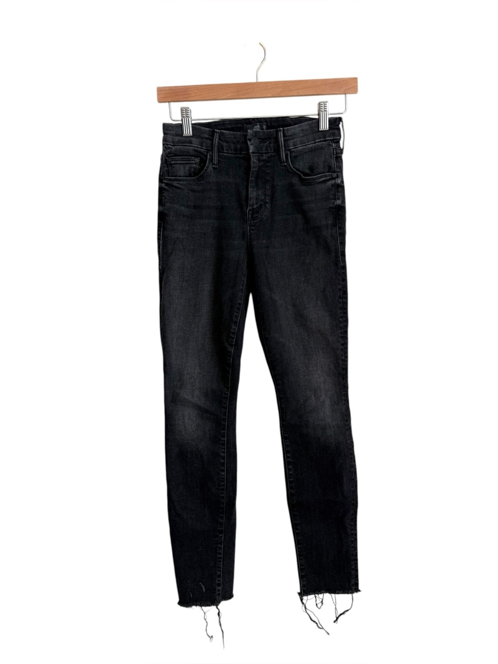 Mother The Looker Ankle Fray Jeans 25 Night Hawk Black Raw Hem Skinny Denim